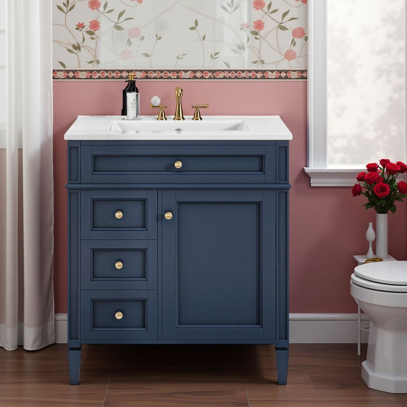 Meuble-lavabo moderne de 30 po avec lavabo en céramique et solutions de rangement intelligentes?, Bleu
