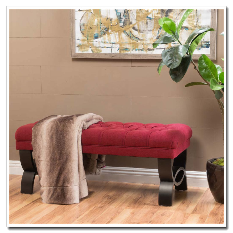 Hilton Button-Tufted Ottoman Bench, Red