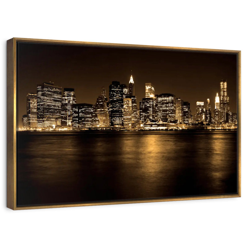 Manhattan, New York, 37 po x 25 po, Cadre flottant doré