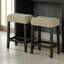 Ensemble de table de salle à manger bicolore à 2 tons avec tabourets et coussins de siège capitonnés beige 3 pièces