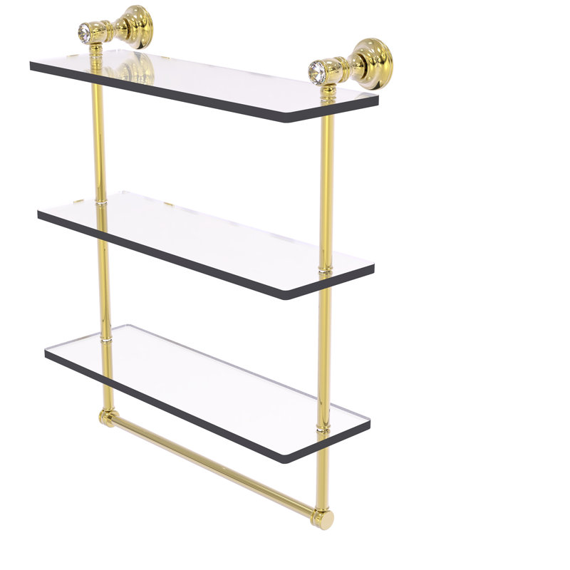 Étagère en cristal triée triple 3 pièces Freyja, H 5,54 po x l 16 po x P 19,7 po, Laiton non laqué