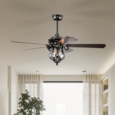 Thermalito Dark Pear Black Satin Gray 5-Blade 3-Light Lighted Ceilng Fan Smoked Glass Lamp Chandelier Includes Remote Control