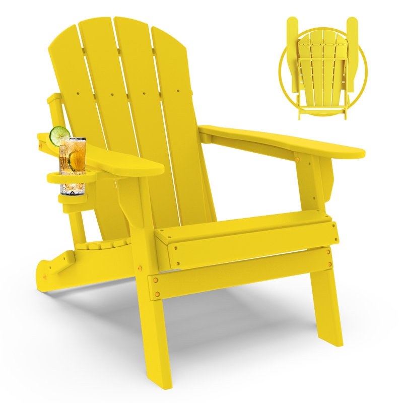 Chaise Adirondack pliante Hdpe pour l'extérieur avec porte-gobelet (ensemble de 6), Jaune