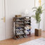 7-Tier Vertical Shoe Organizer With Hooks, Space-Saving Entryway Storage For 12-14 Pairs, Easy Assembly, Rustic Grey Finish