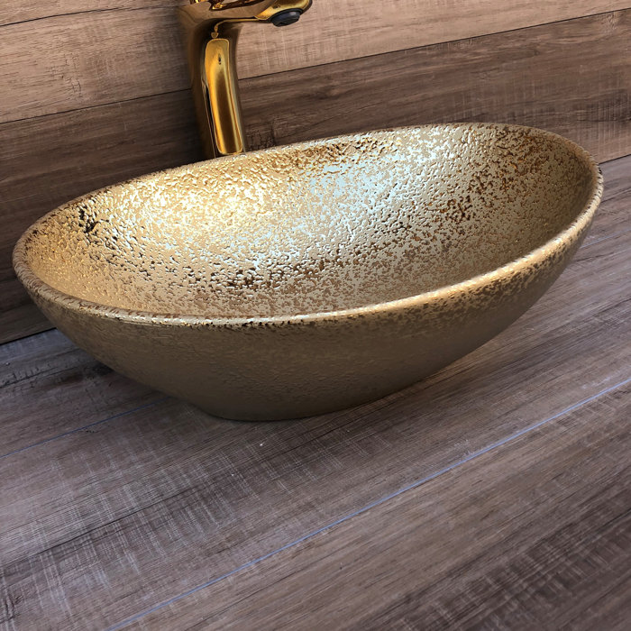 Juvia 13'' Golden Vitreous China Oval Vessel Bathroom Sink & Reviews ...