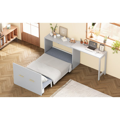 Twin Size Chest Dresser Bed With Repositionable Desk And Foldable Cushion, Space - Saving In Spaces, Iron Frame Multi Position Apartments, Framework
