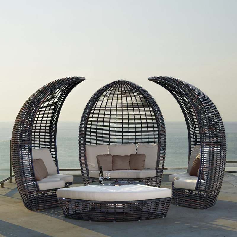 Halo Outdoor 5 - Piece Conversation Set, Black Mushroom, Canvas Brick Sunbrella® Canvas