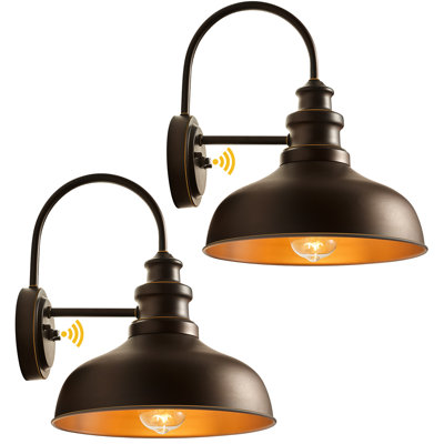 Brown Gooseneck Outdoor Wall Light Fixture with Dusk to Dawn
