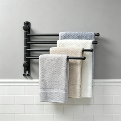 Swivel Towel Rack Wall Mounted, 4 Arm Space Saving Towel Holder for Bathroom, Stainless Steel, Black