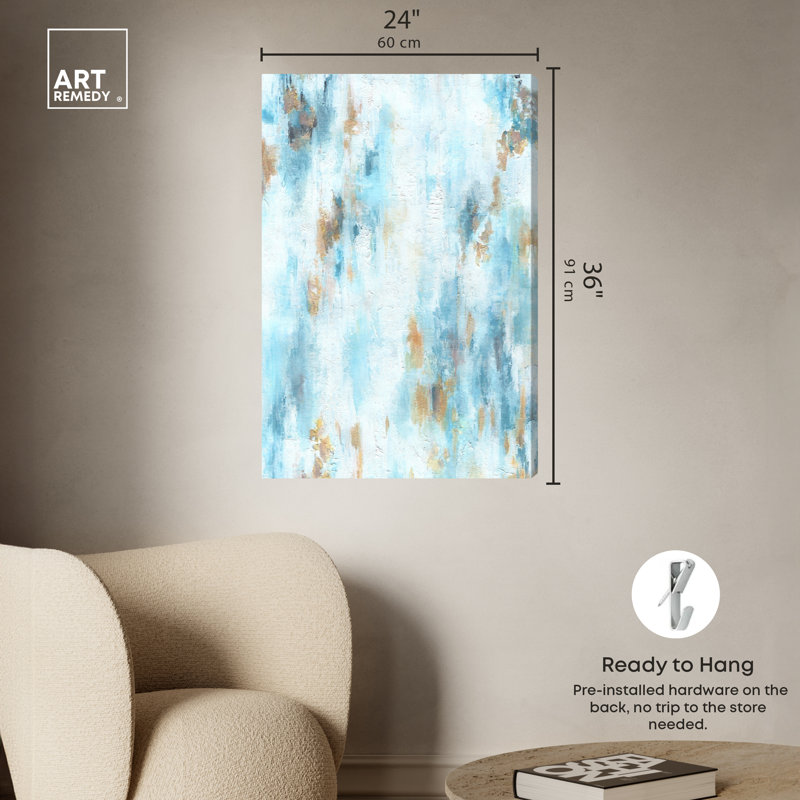 Gallery Wrapped Blue and Gold Abstract Canvas Wall Art, 24" x 36"