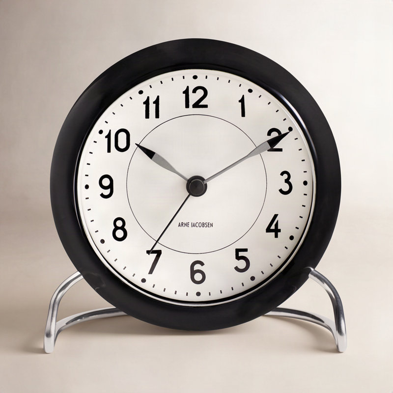 Station Analog Electric Alarm Tabletop Clock, White/Black/Silver