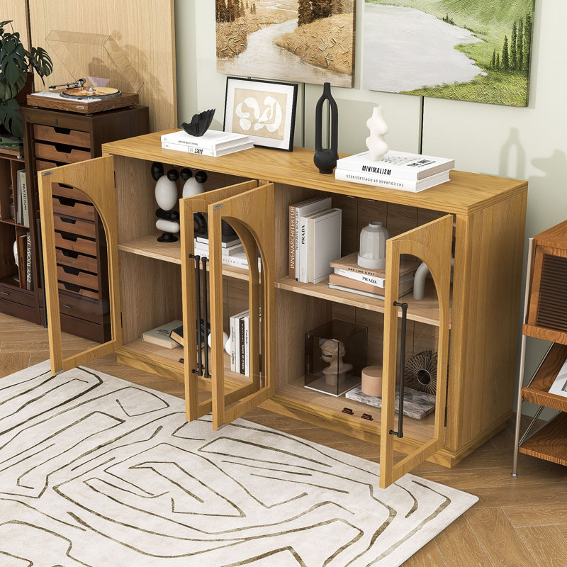 Sideboard Buffet Cabinet with Adjustable Shelves, Natural Wood
