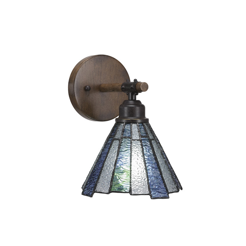 Blacksmith Wall Sconce Shown In Painted Wood-look Metal & Dark Granite Finish With 7" Sea Ice Art Glass