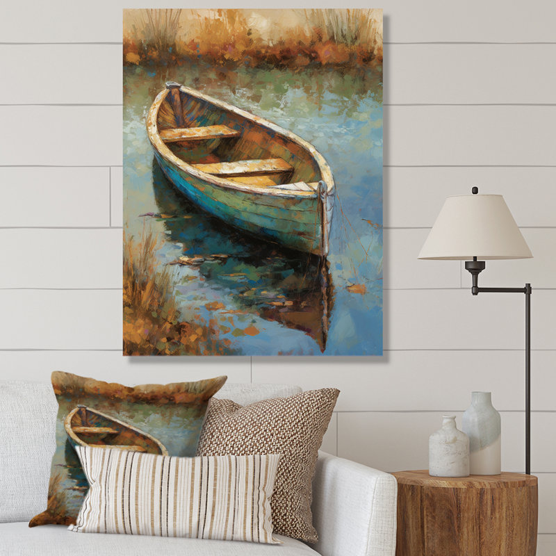 «Lake Serenity Dinghy Boat Resting On The Water I», art mural Lakehouse, Toile tendue, H 32 po x l 16 po x P 1 po