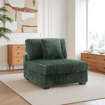 Upholstered Green Faux Rabbit Fur Flannel Armless Chair with Pillow Back, Single Chair Module Part For Sectional Sofa