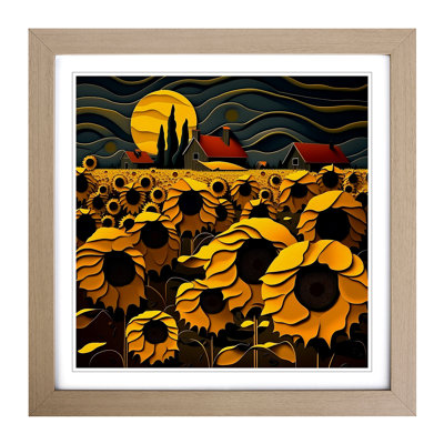 Sunflower Field Abstract Art - Single Picture Frame Print on Wood