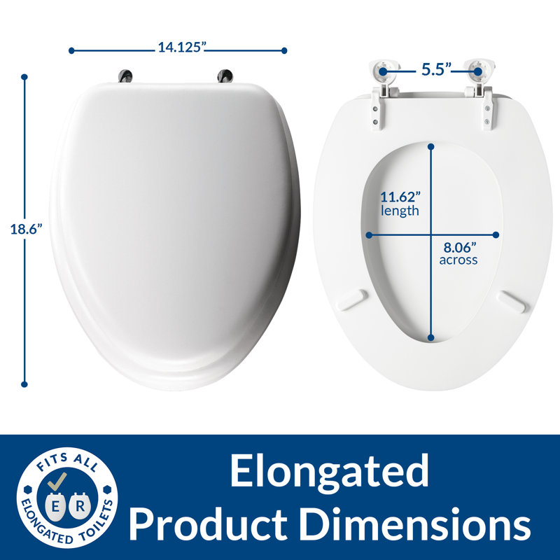 Mayfair Padded Toilet Seat with Chrome Hinges that will Never Loosen, ELONGATED, White, 1815CP