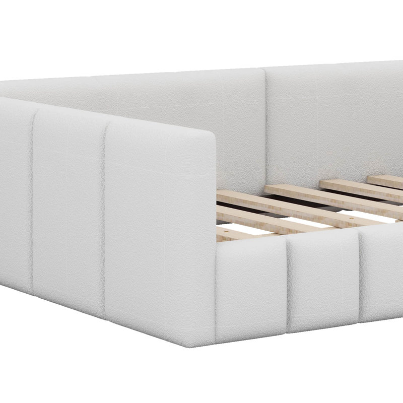 Lit tapissier en laine, structure de lit de jour doux avec garde-corps pour chambre d'enfants adultes, Full