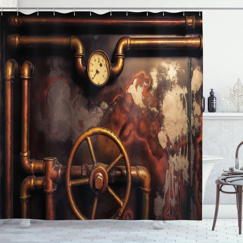 Industrial Dark Orange Umber Fabric Shower Curtain with Hooks