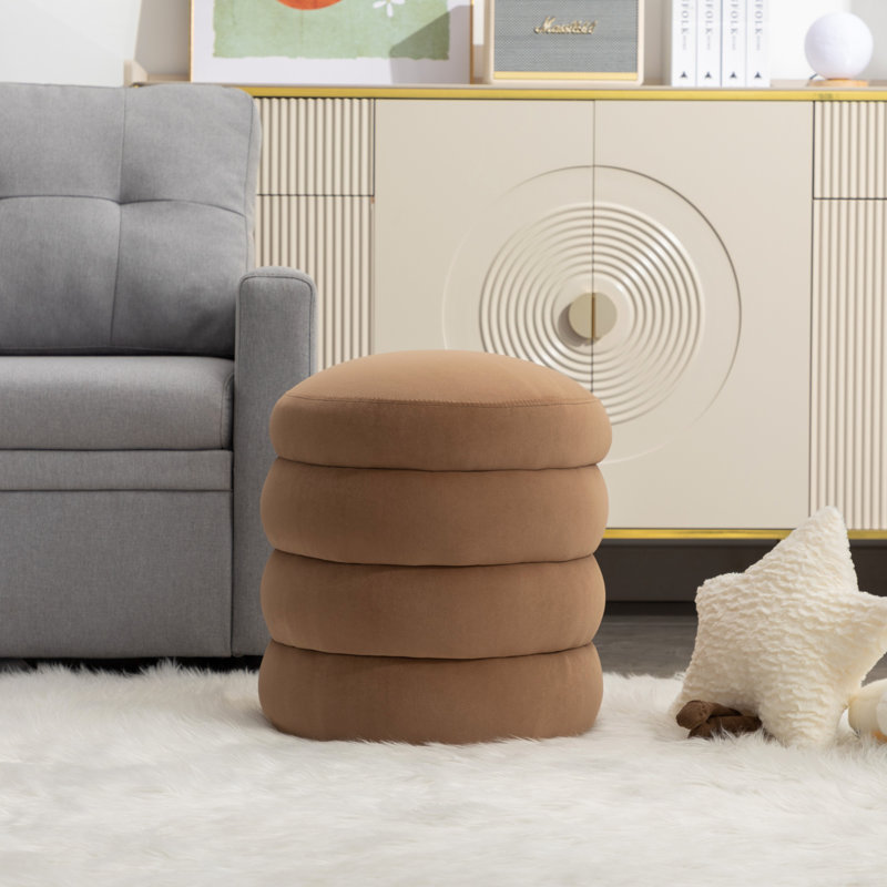 Repose-pieds rond en velours doux, Velours brun