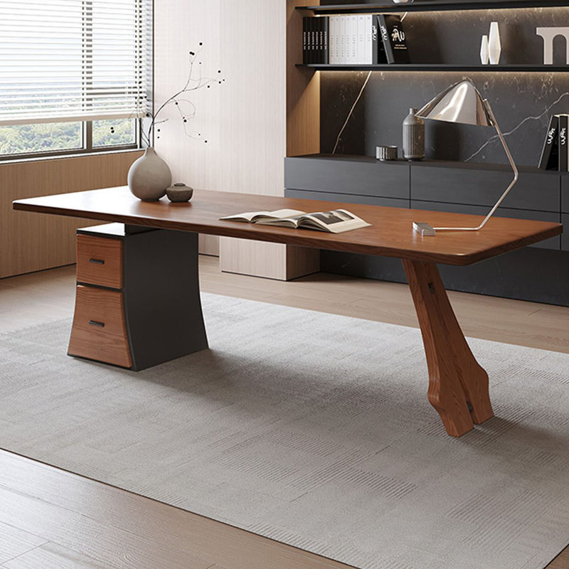 Dark Walnut Rectangular Solid Wood desks, Left Hand Return, 29.53" H x 78.74" W x 27.56" D
