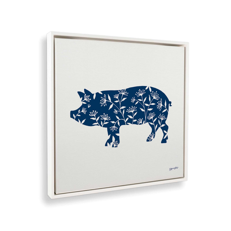 Art floral cochon par Annie Lapoint, Toile avec cadre, L 30 po x H 30 po, Blanc