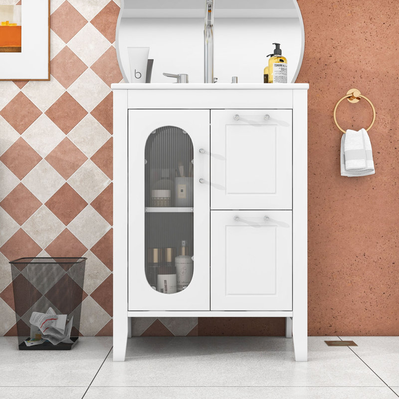 Meuble-lavabo simple 24 po avec comptoir en céramique Nevah