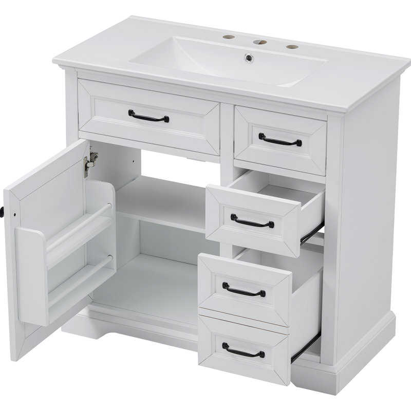 Meuble-lavabo 36 po avec lavabo, lavabo en céramique, 2 tiroirs basculants, charnières de porte à fermeture en douceur