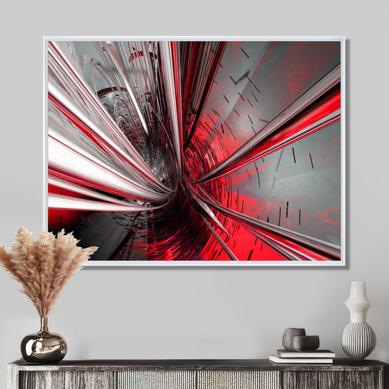 « Fractal 3D Deep into Middle » - Impression d'art graphique, H 16 po x l 32 po, Reproduction avec cadre flottant, Blanc