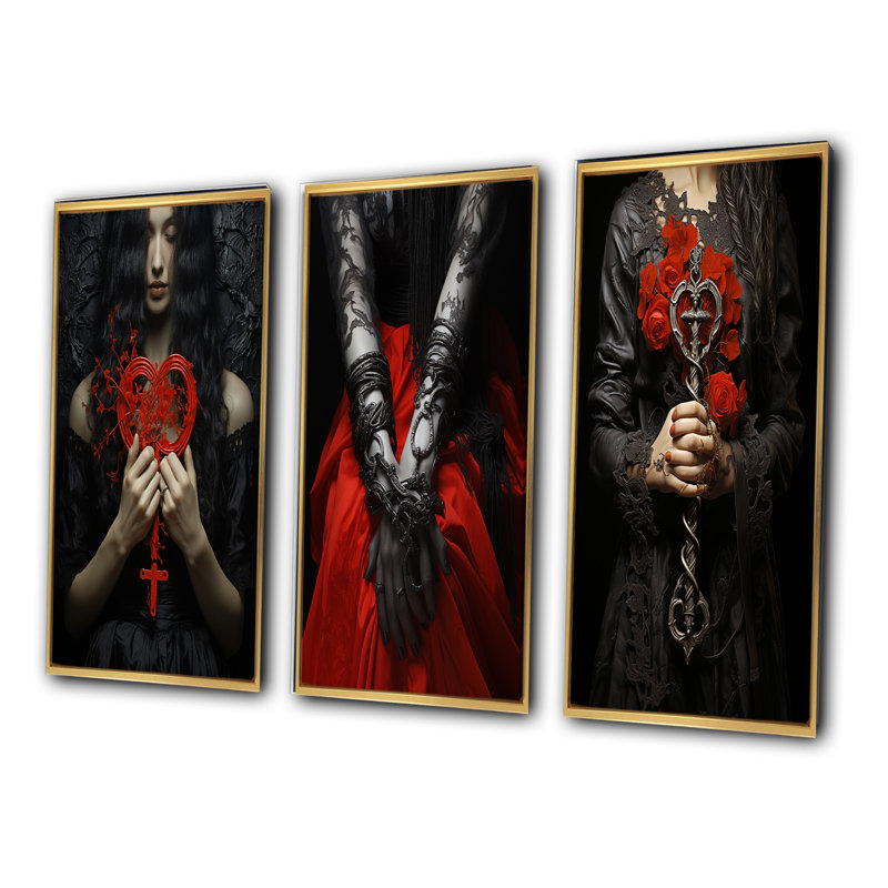 "Sacrifice de la croix religieuse", 3 pièces sur toile, Cadre flottant doré, H 32 po x l 48 po