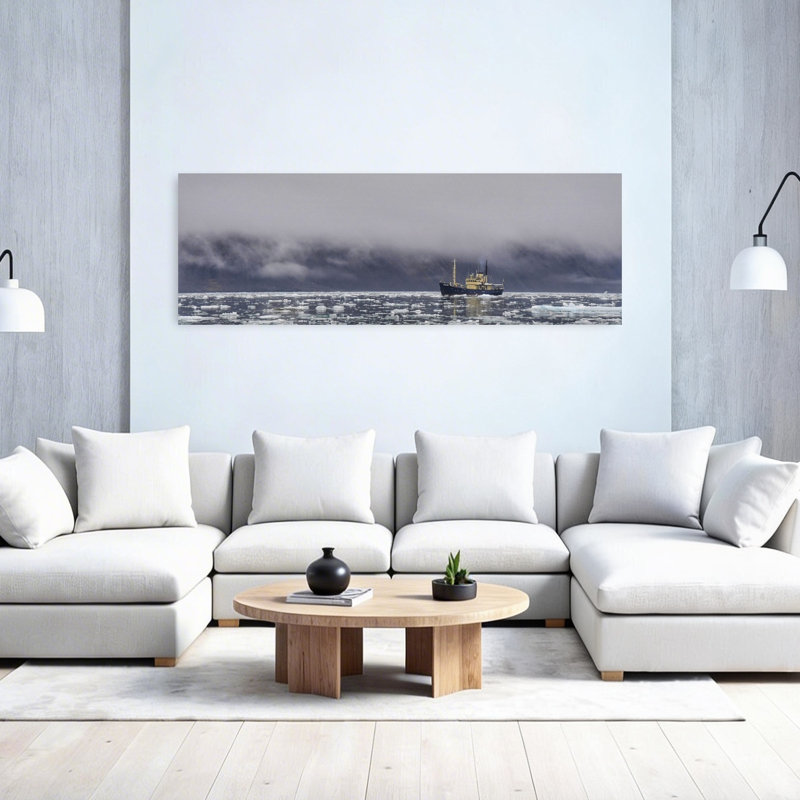 Brise-glace dans le brouillard arctique, paysage contemporain abstrait, art mural, H 60 po x l 20 po