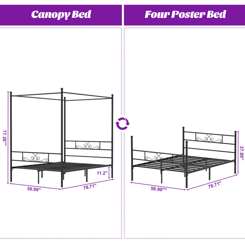 Alex-Jay Metal Canopy Bed, Full / Double, Black