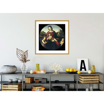 Tondo de la Vierge et de l'enfant avec Jean-Baptiste et un garçon sacré (La Madone Terrranuova) par Raphael, impression giclée encadrée