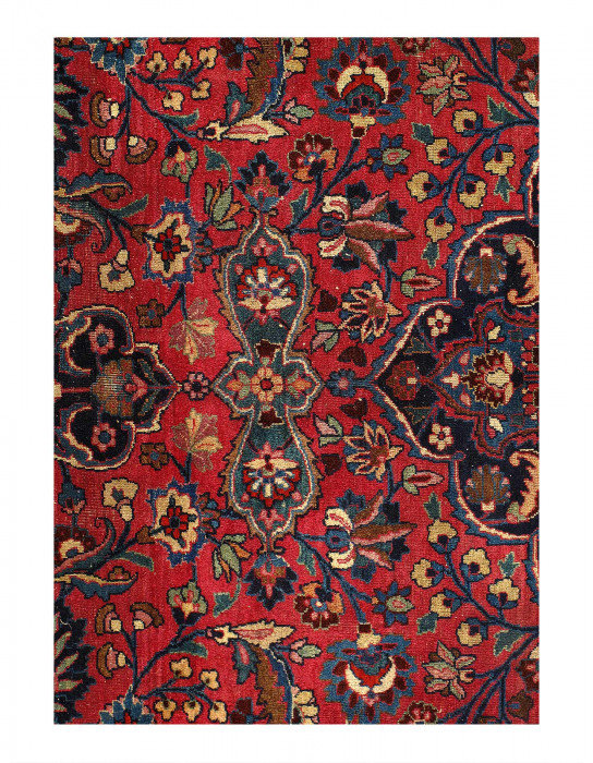 Tapis persan Mashad Vintage noué à la main 12 pi 6 po x 16 pi 2 po