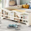 Lit plateforme pour enfant pleine grandeur avec garde-corps, tête de lit et bibliothèque latérale Bowknot, lit bas, pas de sommier, beige-132055045-132055042