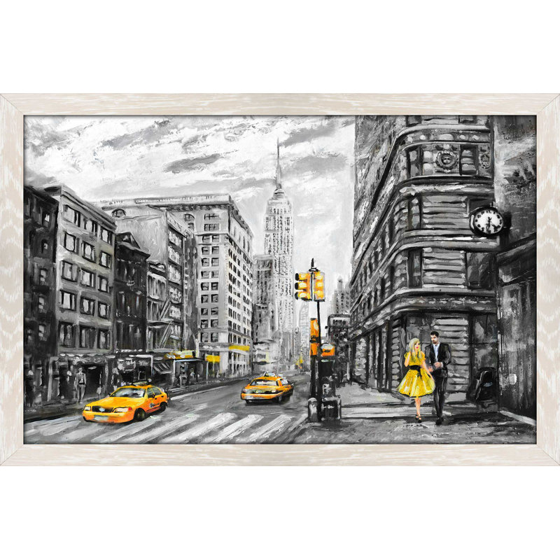 «NY NY», reproduction encadrée, H 21,5 po x l 27,5 po x P 0,75 po, Cadre crème délavé