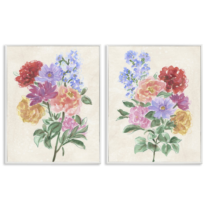 Fleurs printanières sur parchemin, ensemble de 2 giclées encadrées, design par June Erica Vess, H 30 po x l 24 po