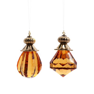 Acrylic Diamond and Balloon Drop with Cover Hanging Ornament - Set of 2 - 4" x 2.5"
