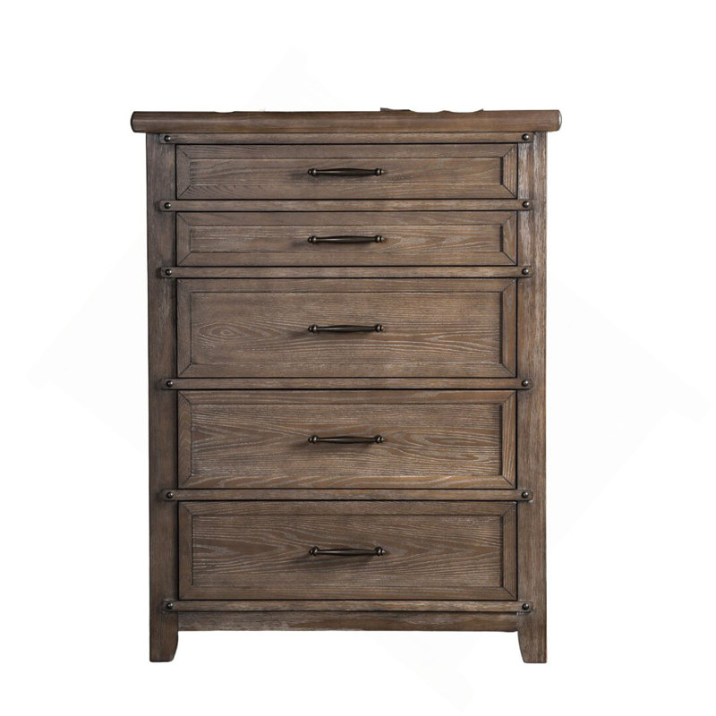 Commode de style transitionnel 1pc 5 tiroirs de style tête de lit à roulement à billes avec glissières