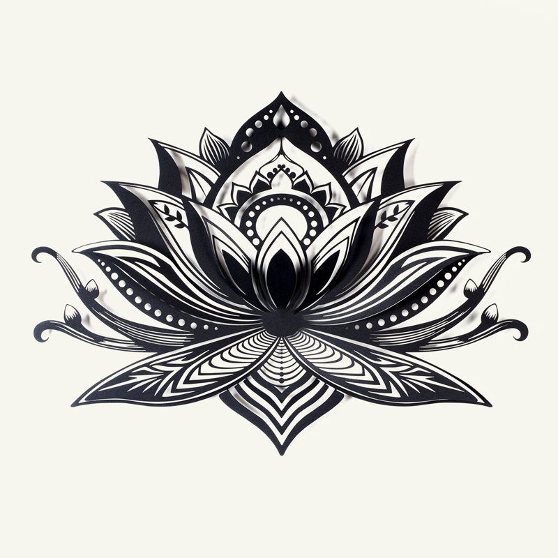 Décoration murale 3D Mandala Lotus en métal, Noir, H 26 po x l 35 po x P 2 po