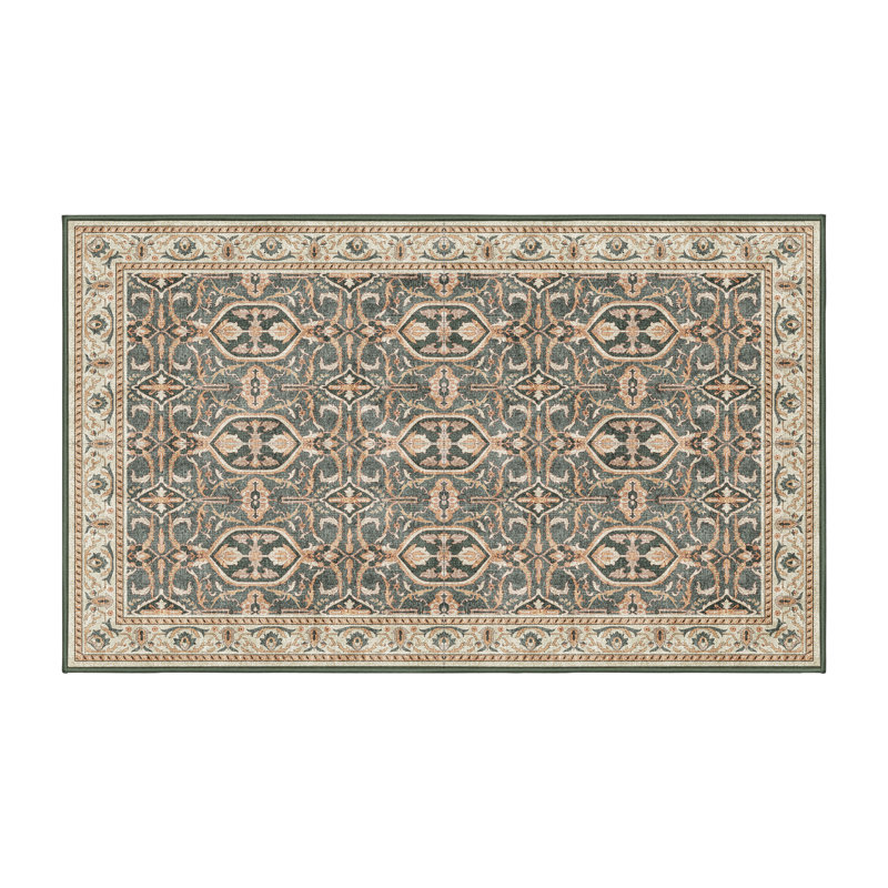 Tapis oriental vert en chenille / polyester tissé à la main Srisha, Rectangle 2 pi x 3 pi