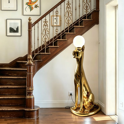 Lampe sur pied avec sculpture de panthère dorée 55,1 po