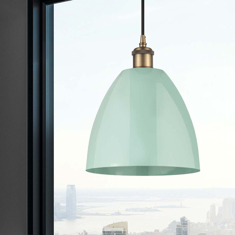Luminaire suspendu conique 1 lumière, H 12,88 po x l 9 po x P 9 po, Vert clair, Laiton brossé