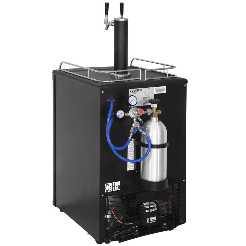 VEVOR 5.7 Cubic Feet Silver Dual Tap Freestanding Kegerator with Adjustable Temperature