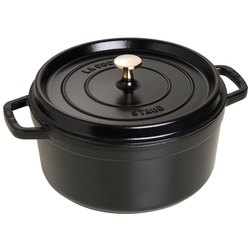 STAUB Round Cast Iron Cocotte, Black, 34cm