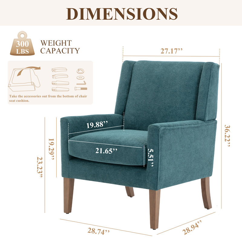 Ensemble de 2 fauteuils d'appoint rembourrés à oreilles 28,35 po de large, Lin bleu sarcelle