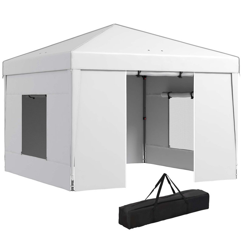 White Steel Pop-Up Canopy Tent with Sidewalls and Mesh Windows