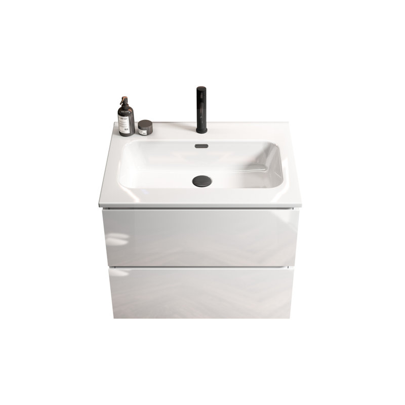 Lavabo de salle de bain intégré en céramique blanche lustrée - aspect, performance durable et moderne pour utilisation, ajoute de la sophistication à