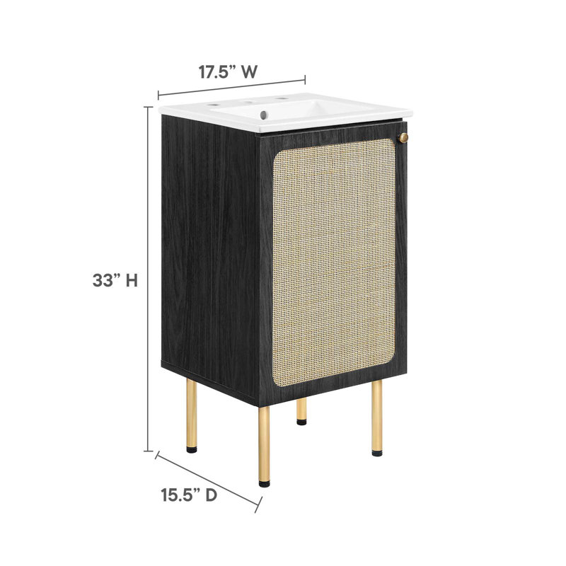 Chaucer 18" Black Wood and Rattan Bathroom Vanity with Ceramic Basin