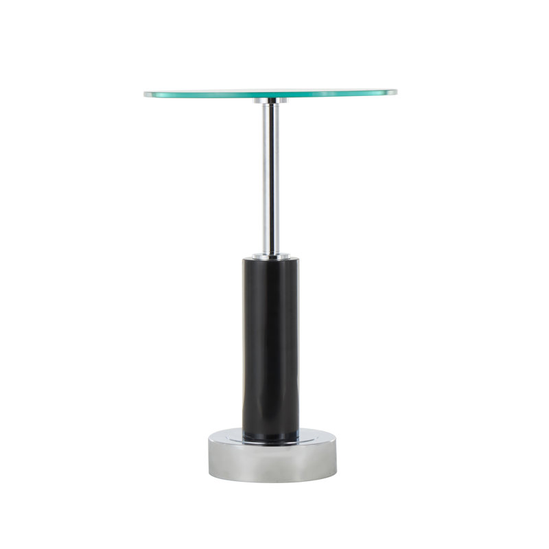 Cole And Grey Marble Round Side End Accent Table With Silver Metal Rod And Base